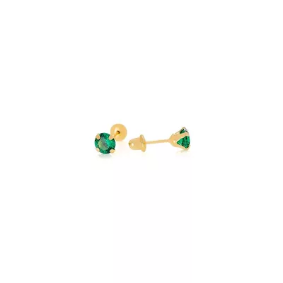 Brinco De Ouro 18k Zircônia Esmeralda 2,5mm - 103063 - Fábrica do Ouro ®️