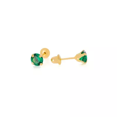 Brinco De Ouro 18k Zircônia Esmeralda De 4mm - 103065 - Fábrica do Ouro ®️