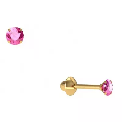 Brinco De Ouro 18k Zircônia Rosa De 3mm - 101287 - Fábrica do Ouro ®️