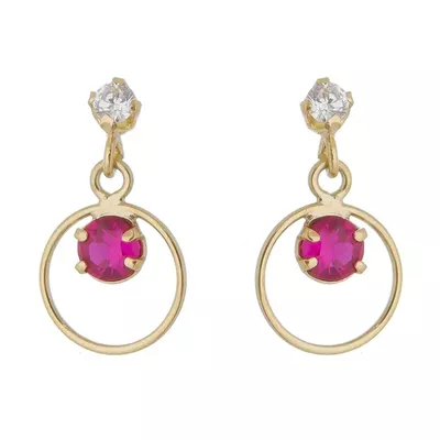 Brinco De Ouro 18k Zircônia Rubi - 101725 - Fábrica do Ouro ®️
