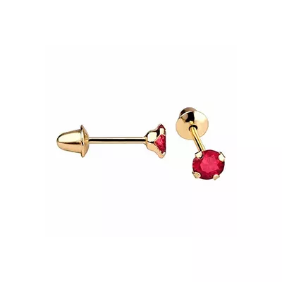 Brinco De Ouro 18k Zircônia Rubi De 3mm - 100827 - Fábrica do Ouro ®️