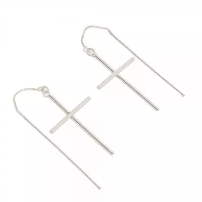 Brinco De Ouro Branco 18k Cruz Com Passante - 101770 - Fábrica do Ouro ®️