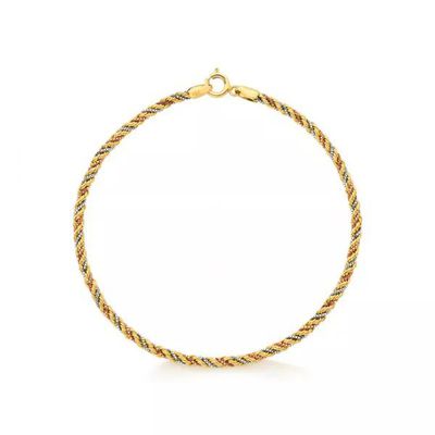 Pulseira De Ouro 18k Corda Tricolor De 2,1mm Com 16cm - 103658 - Fábrica do Ouro ®️