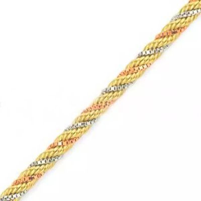 Pulseira De Ouro 18k Corda Tricolor De 2,1mm Com 16cm