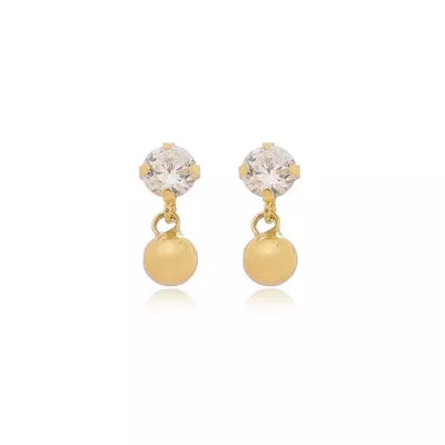 Brinco infantil de Ouro 18k Bolinha Com Pedra De Zircônia De 3mm - 102... - Fábrica do Ouro ®️