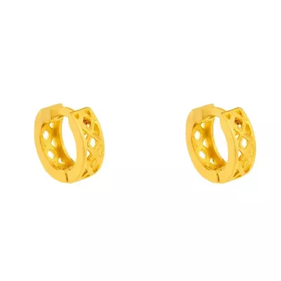 Brinco Infantil De Ouro 18k Meia Argola Trabalhada Vazada