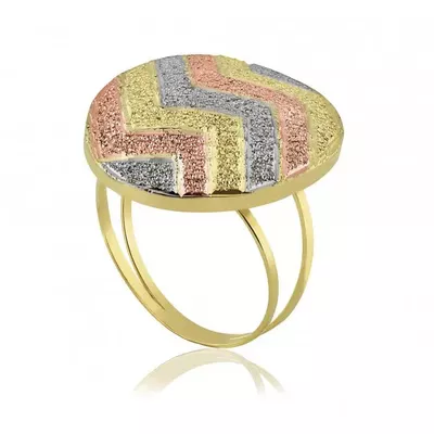 Anel De Ouro 18k Botão Zigzag Tricolor Diamantado - 101637 - Fábrica do Ouro ®️