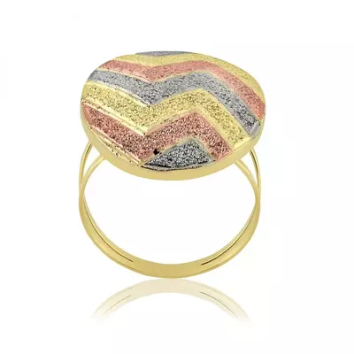 Anel De Ouro 18k Botão Zigzag Tricolor Diamantado