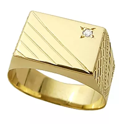 Anel De Ouro 18k Chapa Com Diamante De 1 Ponto - 1... - Fábrica do Ouro ®️