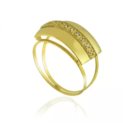 Anel De Ouro 18k Chapéu Com Zircônias - 101595 - Fábrica do Ouro ®️