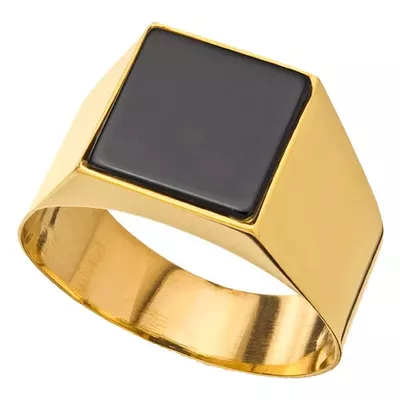Anel De Ouro 18k Comendador Com Pedra Ônix - 100836 - Fábrica do Ouro ®️