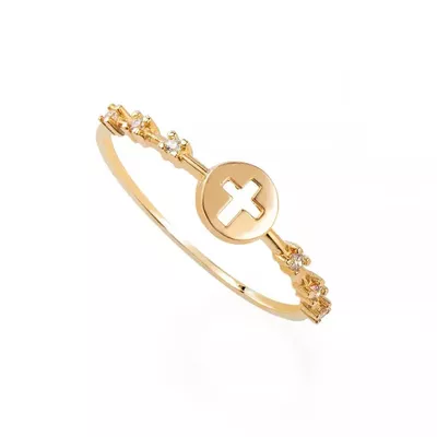 Anel de Ouro 18k Cruz Vazada com Zircônias - 103252 - Fábrica do Ouro ®️