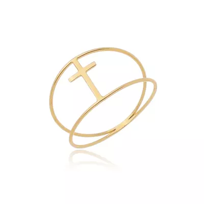 Anel De Ouro 18k Cruz Vazado - 102761 - Fábrica do Ouro ®️