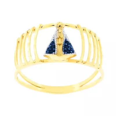 Anel De Ouro 18k Nossa Senhora Da Aparecida Diamantado Com Zircônias -... - Fábrica do Ouro ®️