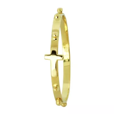 Anel De Ouro 18k Terço e Cruz Com 1,5mm