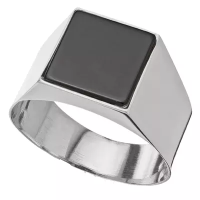 Anel De Ouro Branco 18k Comendador Com Pedra Ônix - 100838 - Fábrica do Ouro ®️