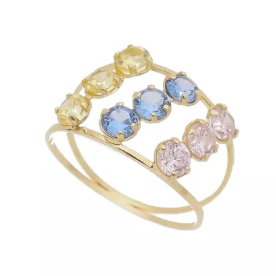 Anel Infantil De Ouro 18k Zircônias Coloridas - 101712 - Fábrica do Ouro ®️
