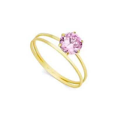 Anel Solitário De Ouro 18k Cálice De Zircônia Rosa - 102487 - Fábrica do Ouro ®️