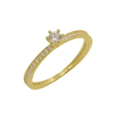 Anel Solitário de Ouro 18k Delicaty Com Zircônias - 103273 - Fábrica do Ouro ®️