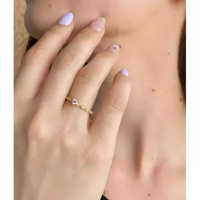 Anel Solitário de Ouro 18k Rapunzel Com Zircônia