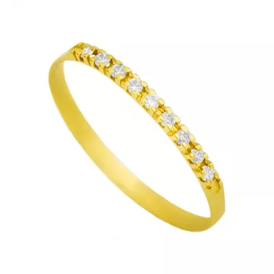 Meia Aliança De Ouro 18k Com 8 Diamantes De 1 Ponto - 100376 - Fábrica do Ouro ®️