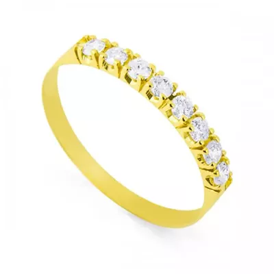 Meia Aliança De Ouro 18k Com 8 Diamantes De 3 Pontos - 101848 - Fábrica do Ouro ®️