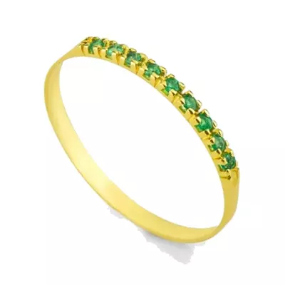 Meia Aliança De Ouro 18k Com 8 Esmeraldas De 1 Ponto - 100374 - Fábrica do Ouro ®️