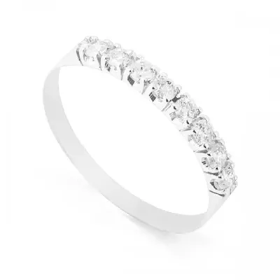Meia Aliança De Ouro Branco 18k Com 8 Diamantes De 3 Pontos - 100922 - Fábrica do Ouro ®️