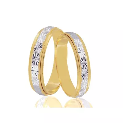 Par De Aliança Casamento De Ouro 18k Bela Bicolor Quadrada De 5,0 mm -... - Fábrica do Ouro ®️