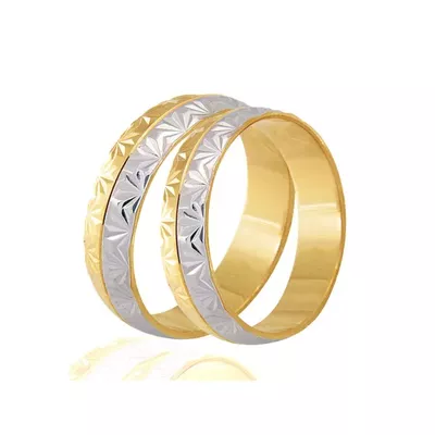 Par De Aliança Casamento De Ouro 18k Bicolor Trabalhada De 5,0mm - 102... - Fábrica do Ouro ®️