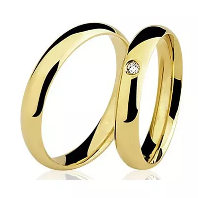 Par De Aliança Casamento De Ouro 18k Com 3mm e Diamante De 1 Ponto