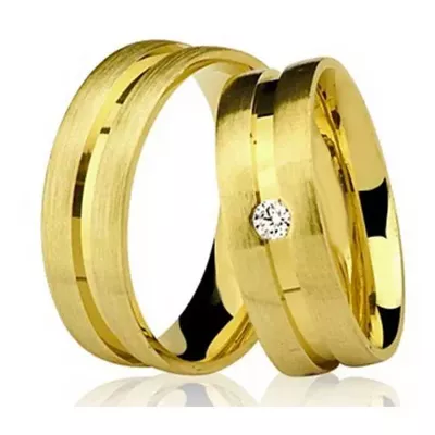 Par De Aliança Casamento De Ouro 18k Com 5mm e Diamante - 100532 - Fábrica do Ouro ®️