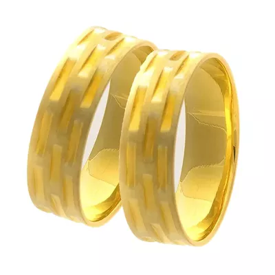 Par De Aliança Casamento De Ouro 18k Com 5mm Trabalhado - 101524 - Fábrica do Ouro ®️