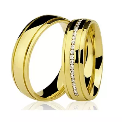 Par De Aliança Casamento De Ouro 18k Com 5mm Zircônia - 100524 - Fábrica do Ouro ®️