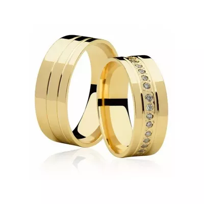 Par De Aliança Casamento De Ouro 18k Quadrada Solest De 7,0mm Com Diam... - Fábrica do Ouro ®️