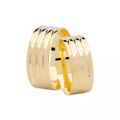 Par De Aliança Casamento De Ouro 18k Tulipa De 8,0 mm Com Diamante - 1... - Fábrica do Ouro ®️