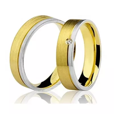Par De Aliança Casamento De Ouro Branco e Amarelo 18k Com 5mm e Diaman... - Fábrica do Ouro ®️