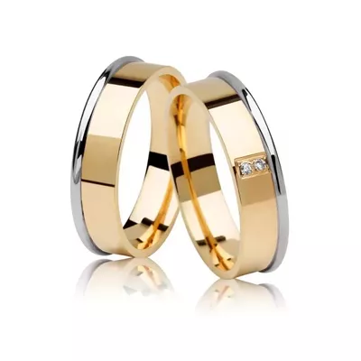 Par De Aliança De Ouro Bicolor 18k Anatômica De 5,0mm com Diamante - 1... - Fábrica do Ouro ®️
