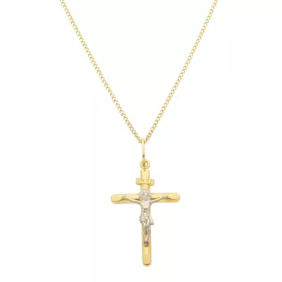 Pingente De Ouro 18k Crucifixo Jesus em Ouro Branco Com 30mm 