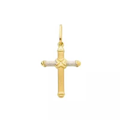 Pingente De Ouro 18k Cruz Bicolor Pequeno De 1mm - 103423 - Fábrica do Ouro ®️