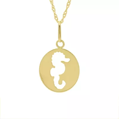Pingente De Ouro 18k Medalhinha Cavalo Marinho vazado