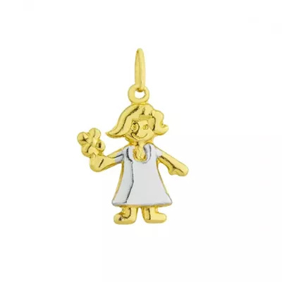 Pingente De Ouro 18k Menina Com Flor Na Mão - 100389 - Fábrica do Ouro ®️