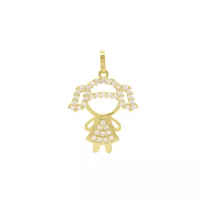 Pingente De Ouro 18k Menina Vestido Zircônias Bancas - 103165 - Fábrica do Ouro ®️