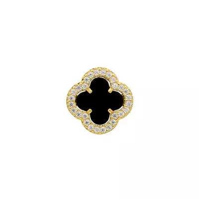 Pingente De Ouro 18k Trevo Com Pedra Ônix e Zircônias - 103749 - Fábrica do Ouro ®️