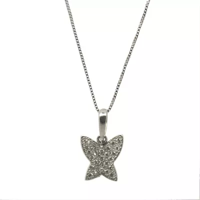 Pingente De Ouro Branco 18k Borboleta Com Diamantes