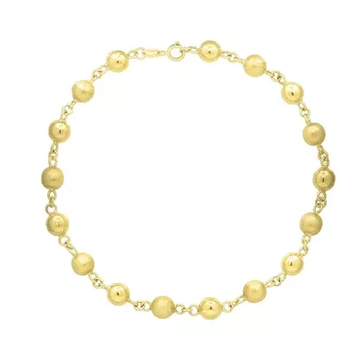 Pulseira De Ouro 18k Bolas Foscas e Polidas De 5mm Com 19cm - 101900 - Fábrica do Ouro ®️