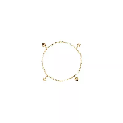 Pulseira De Ouro 18k Corações e Estrelas Com 19cm - 101904 - Fábrica do Ouro ®️