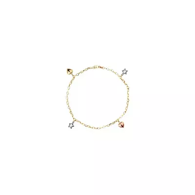 Pulseira De Ouro 18k Corações e Estrelas Tricolor Com 19cm - 101903 - Fábrica do Ouro ®️