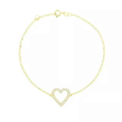 Pulseira De Ouro 18k Elo Português com Coração com Zircônia - 103100... - Fábrica do Ouro ®️