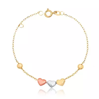 Pulseira Infantil De Ouro 18k Cartie De 13cm com Bolinha e Corações tr... - Fábrica do Ouro ®️